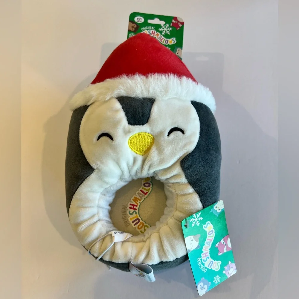 Kids Squishmallows Luna Slipper Penguin Red Santa Hat Sz 13-1 Holiday Christmas